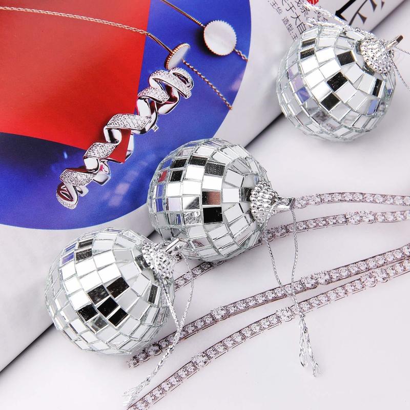 Decorazioni natalizie Silver Mirror Disco Hanging Ball con corda Specchio feste Cool riflettente Disco Ball Decor Albero di Natale Ornamenti feste di nozze 220901