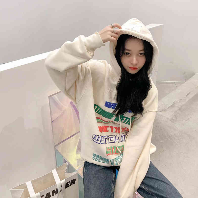 Heren Hoodies Sweatshirts 2022 We11Done Hoodies Rainbow Letter Barrage Print Hooded Losse Sweatshirt Oversized Men Women Welldone Velvet Casual pullover T220901