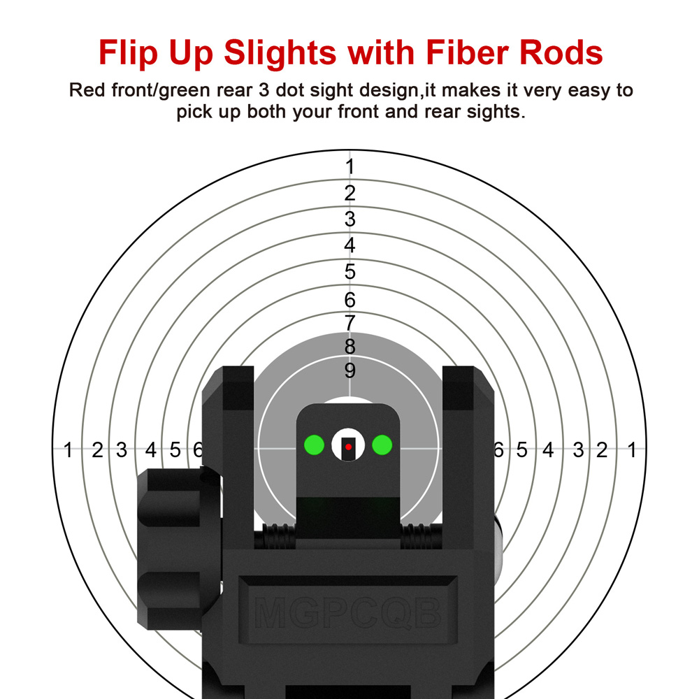 Armure de visée en fibre MGPCQB améliorée Gen 1 Vues avant et arrière repliables Viseur en fibre rouge vert pour M4 AR15 fit 20mm Picatinney Weaver Rail