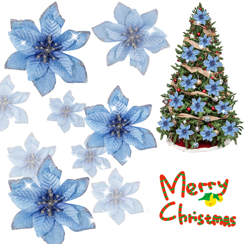 Decorações de Natal Flores de Natal Glitter Glitter Artificial Árvores de Natal Decoração de Festa de Casamento de Xmas para o ano em casa 220901