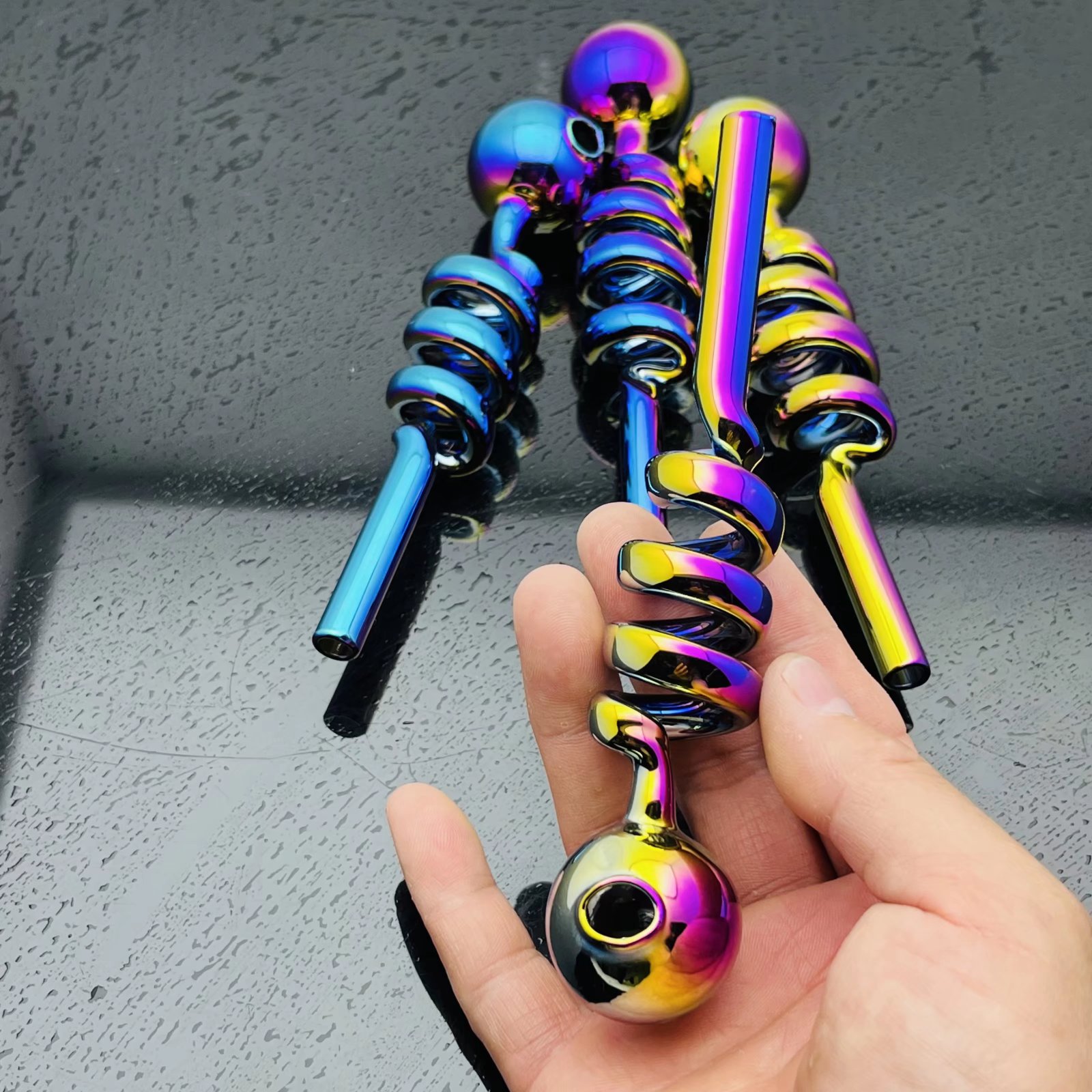 Tubos de vidrio Fabricación para fumar Cachimba soplada a mano Galvanoplastia Tubo de olla de humo de vidrio en espiral múltiple colorido