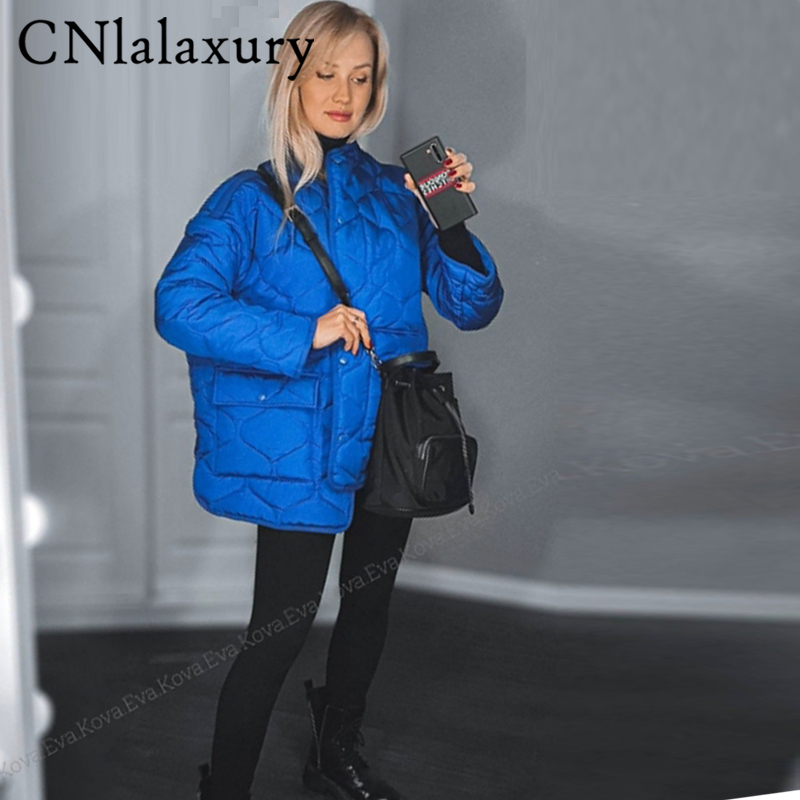 Dames Down Parkas Cnlalaxury Spring Blue Women Parka Fashion Warm Cotton Lange Mouw Jacket Jas Zipper