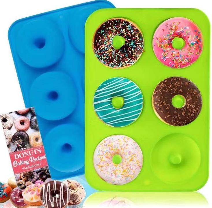 Silicone Donut Pan 6 Cavidade Donuts Baking Moldes Non Stick Cake Biscoit Bagels Bandejas de moldes de cozinha SN4847