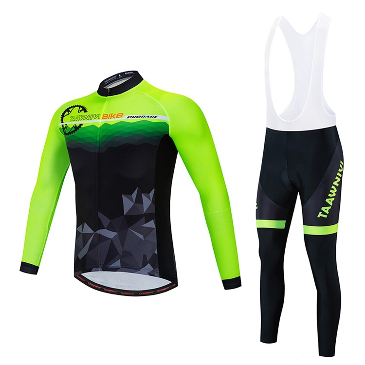 2024 Pro Black Green Mens Winter Cycling Jersey Zestaw Long Rękaw górski