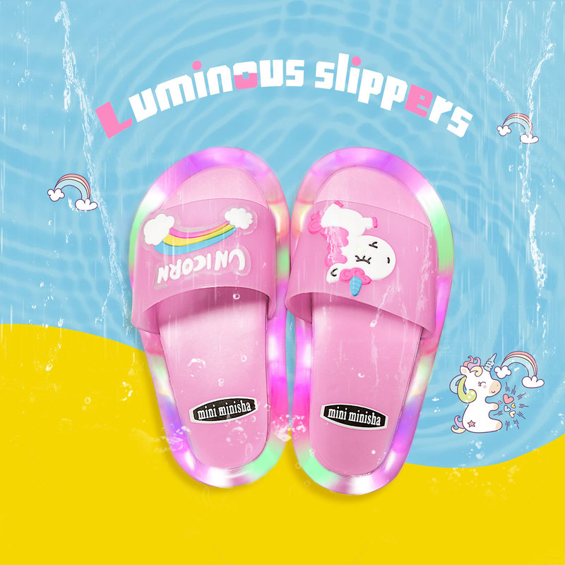 Slipper Kids Slippers Cartoon Kids Unicorn светодиодные тапочки детские сандалии для ванной комнаты детские туфли для девочек -мальчиков зажигают обувь малыш 220902