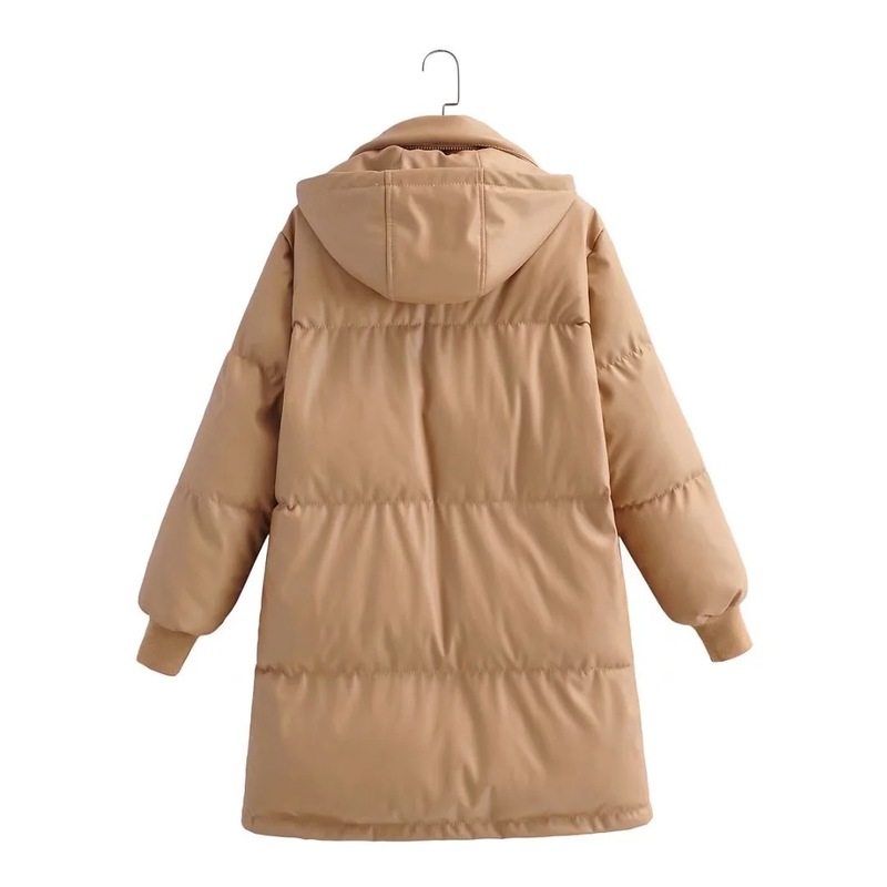 Womens Down Parkas Winter European and American fashion can hide hooded warm PU leather midlength cotton clothes 220902