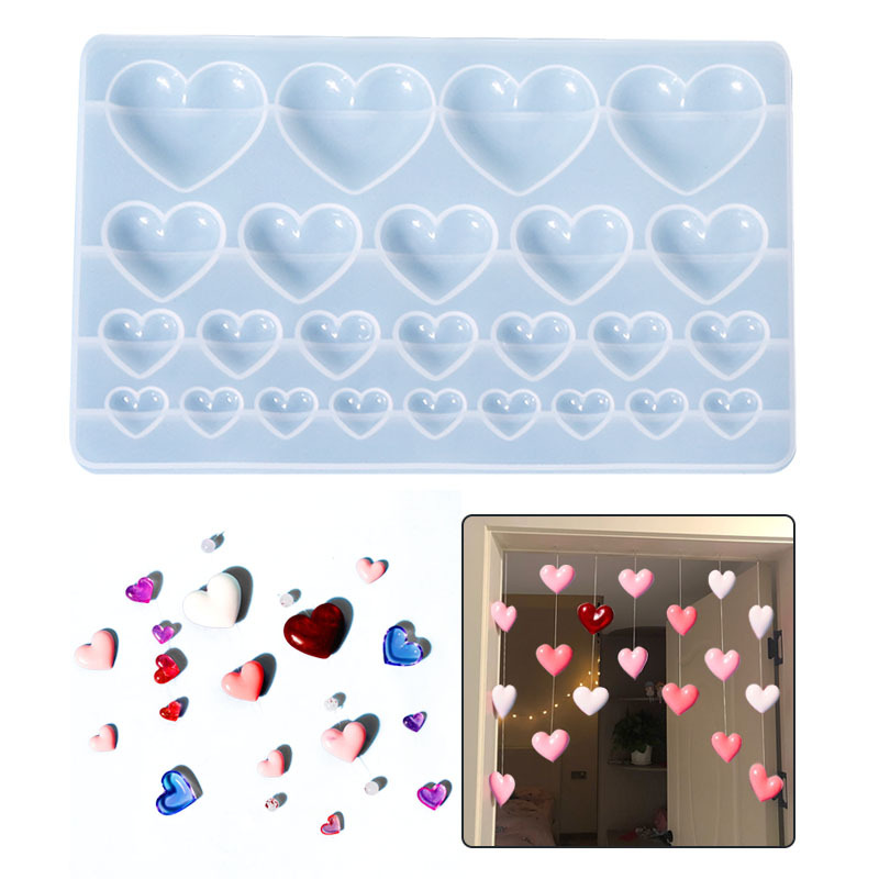 Silicone Resin Molds 25 Cavity Different Size Mini Heart Epoxy Resin Moulds for Keychain Jewelry Pendant Craft Making