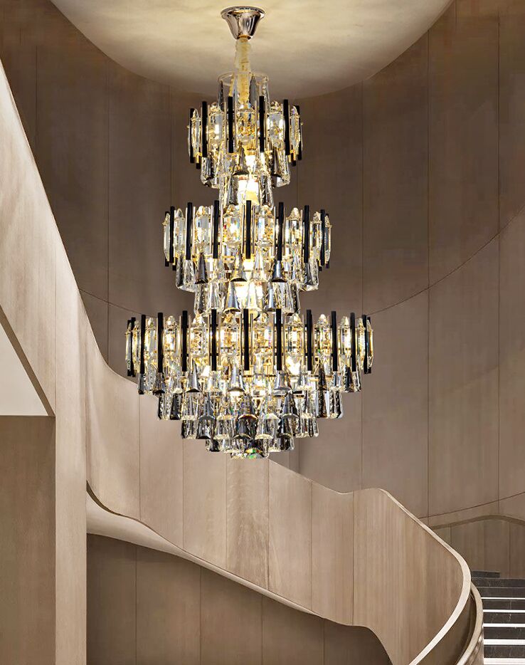 Duplex Loft creux Villa cristal grand lustre Post-moderne salon hôtel hall lumière luxe suspension