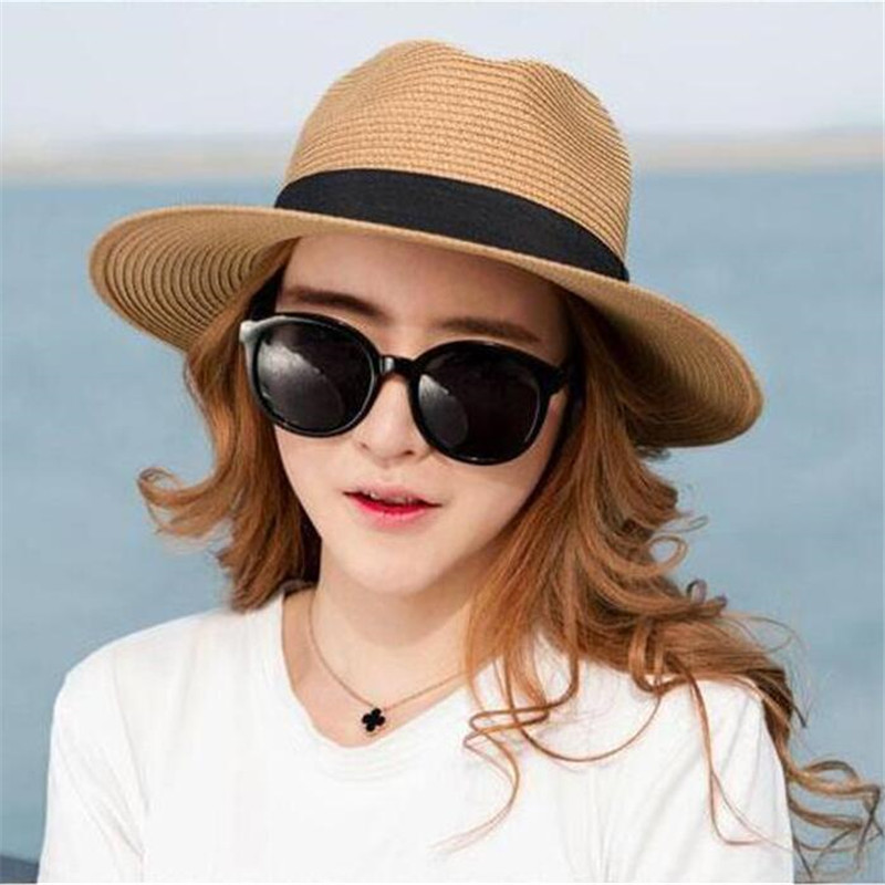 Women Panama Jazz Top Hat Women's Straw Cap Men Beach Shade Hats Men's Holiday Travel Caps Spring Summer Causal Sunhat Sunhats Wholesale