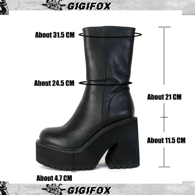 Buty Gigifox Goth Platforma wysokie obcasy Zip Chunky Damskie buty Czarne punkowe grube dolne buty motocyklowe Cosplay Y2K Casual Shoes 220903