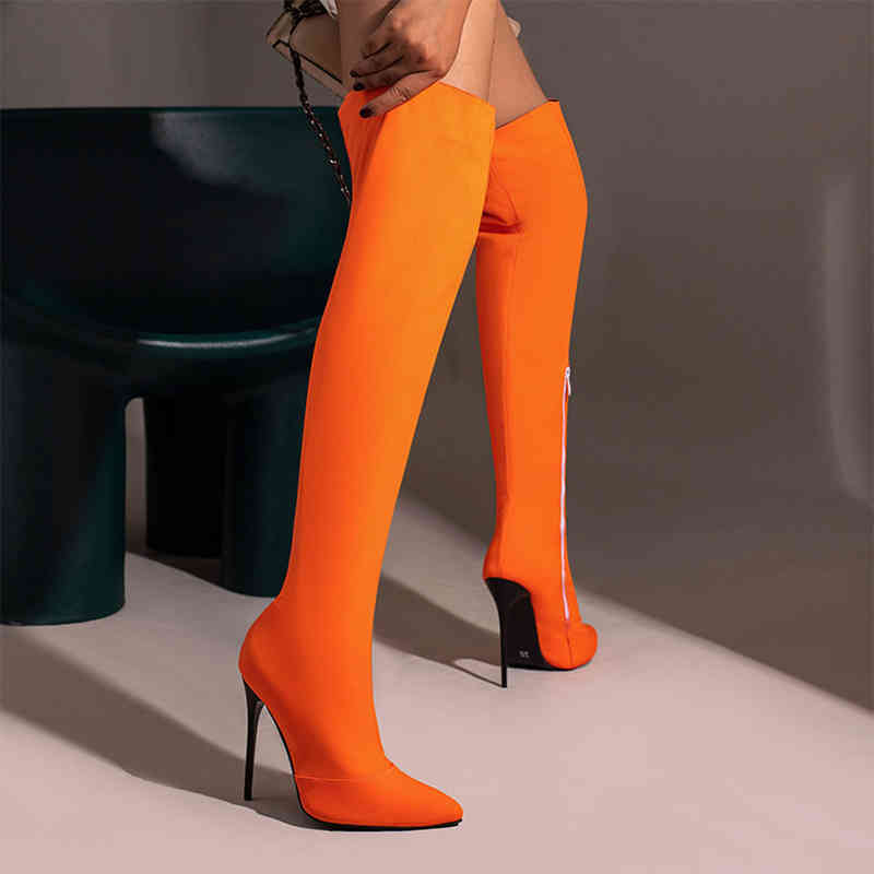 Boots Fashion New Women Over-the-knee Boots Sexy Thin High Heels Pointed-toe Solid Woman Shoes Zipper Boot Female Plus Size 34-48 220903