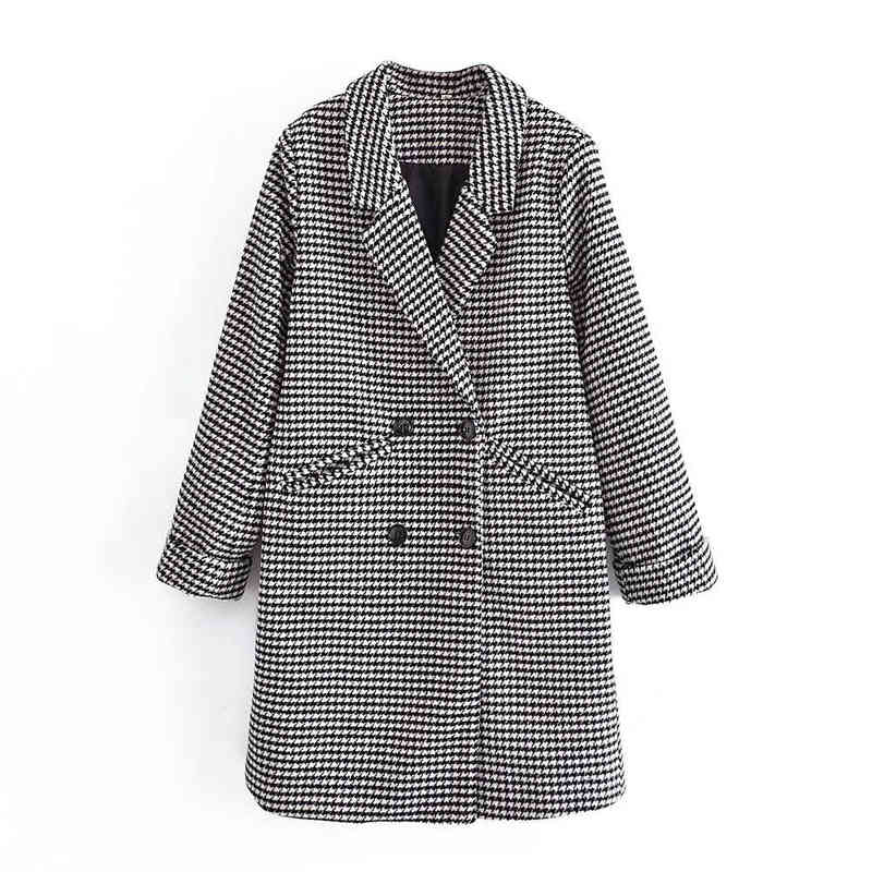 Women's Down Parkas Xikom 2021 Winter Women Hundstooth Pockets Double Breched Office Lady Coat女性ビンテージルーズカジュアルウォームレディースアウターT220902