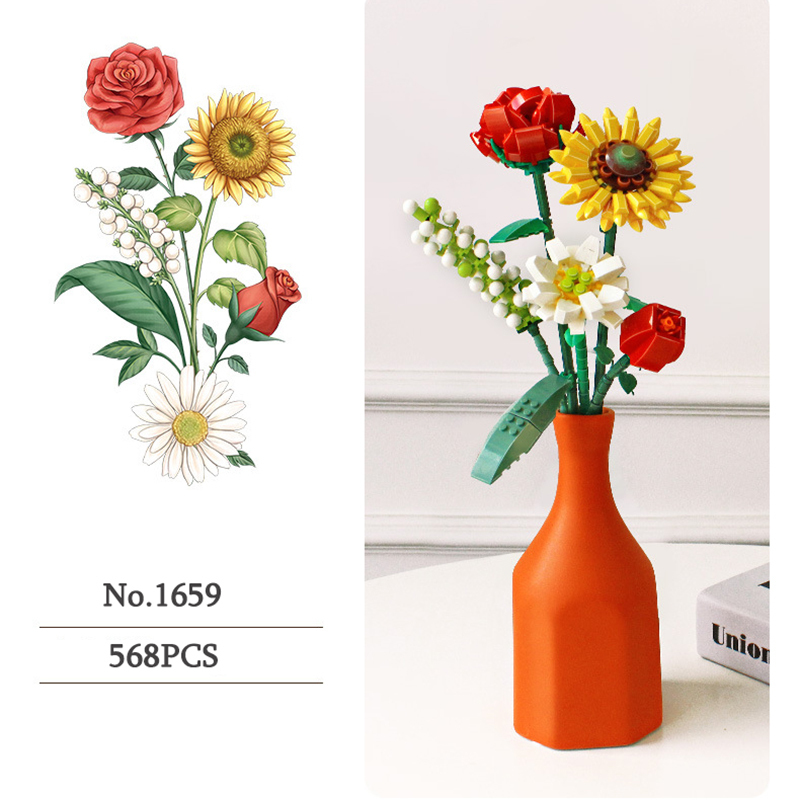 Blöcke Baustein Blumenstrauß 3D-Modell Spielzeug Heimdekoration Pflanze Topf Chrysantheme Rose Blume Montage Ziegel Mädchen Kind Geschenk 220902