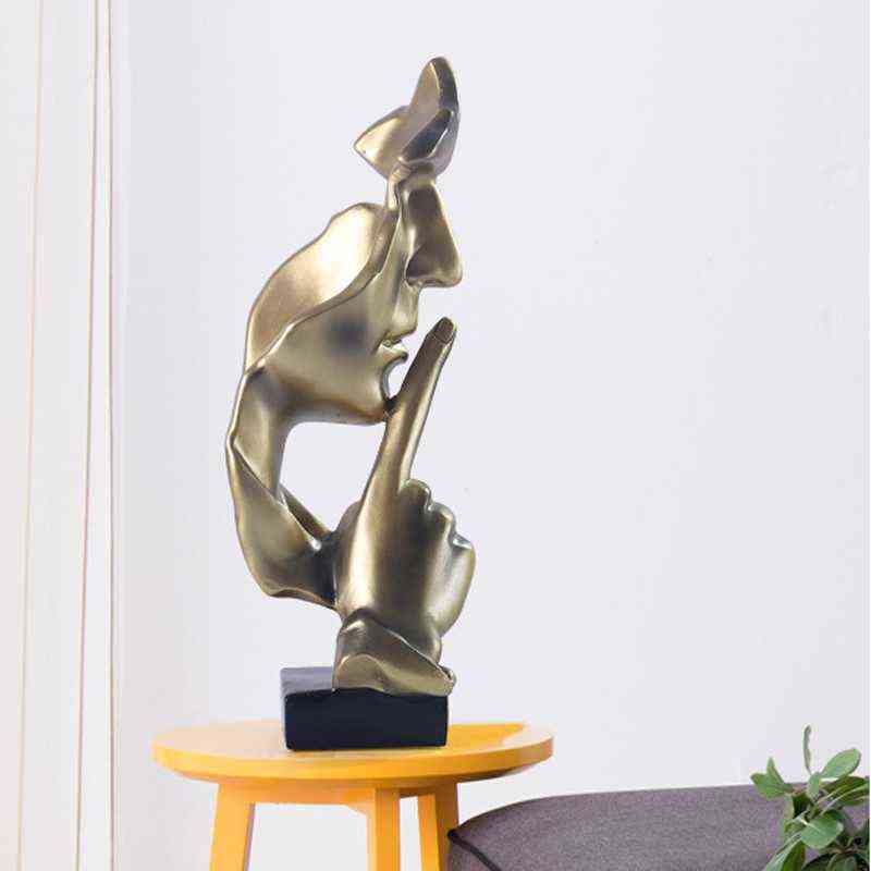 Oggetti decorativi Figurine Il silenzio è statua d'oro Resina Faccia astratta Scultura Arte Artigianato Soggiorno Ufficio Decorazione della casa Ornamenti T220902