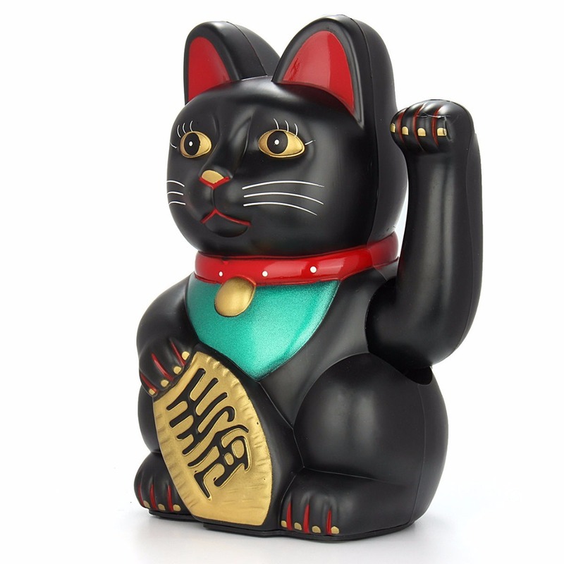 Black 12.5cm Feng Shui Beckoning Cat Wealth Fortune Lucky Waving Kitty Decor