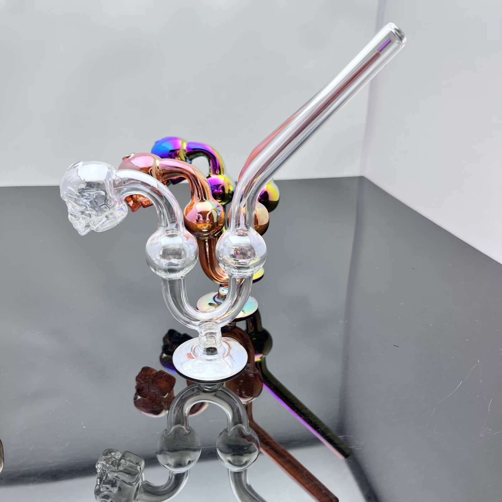 Glaspfeife Ölbrenner Bong Wasserpfeife Rauchen Neues farbbeschichtetes Skelettglas-Räucherset mit Sockel