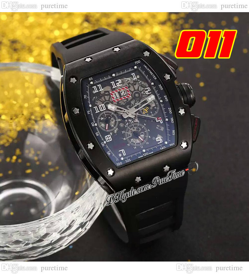 011 A21J Automatyczne męskie zegarek Pvd stalowa obudowa All Black Cheleton Dial Big Date Orange Guma Pasek 8 Style zegarki Pureteim F6