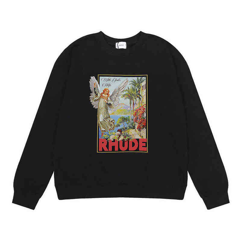Капюшон -стрит мода RH Limited Rhude OS Loose Hip Hop High High Pellover круглое свитер свитер