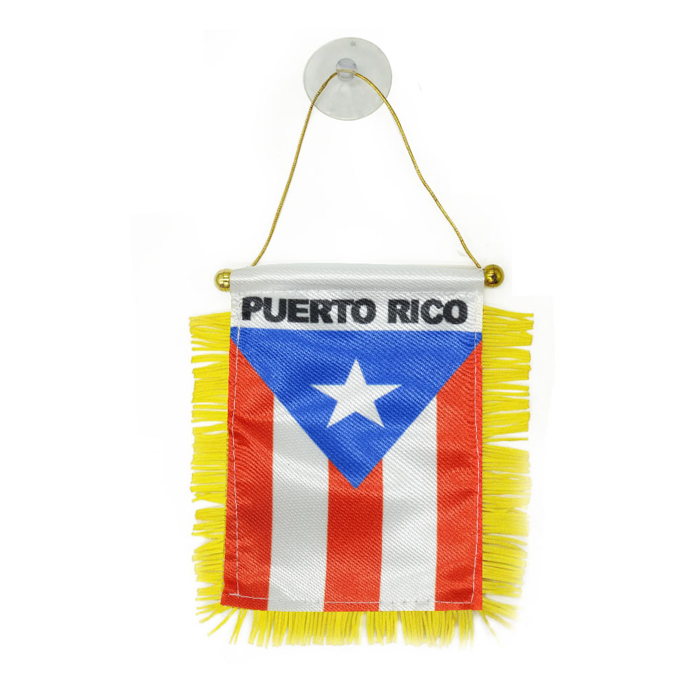 Puerto Rico Mini Flag Banner 10x15 cm Premium Polyester Pennant with Suction Cup for Home Office Door Decor