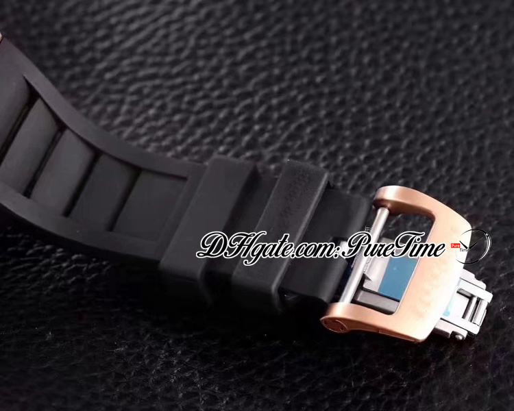 2022 1103 A21J Automatisk herrklocka Rose Gold Black Skeleton Dial Big Date Red Rubber Strap 10 Styles Watches Puretime A15575452