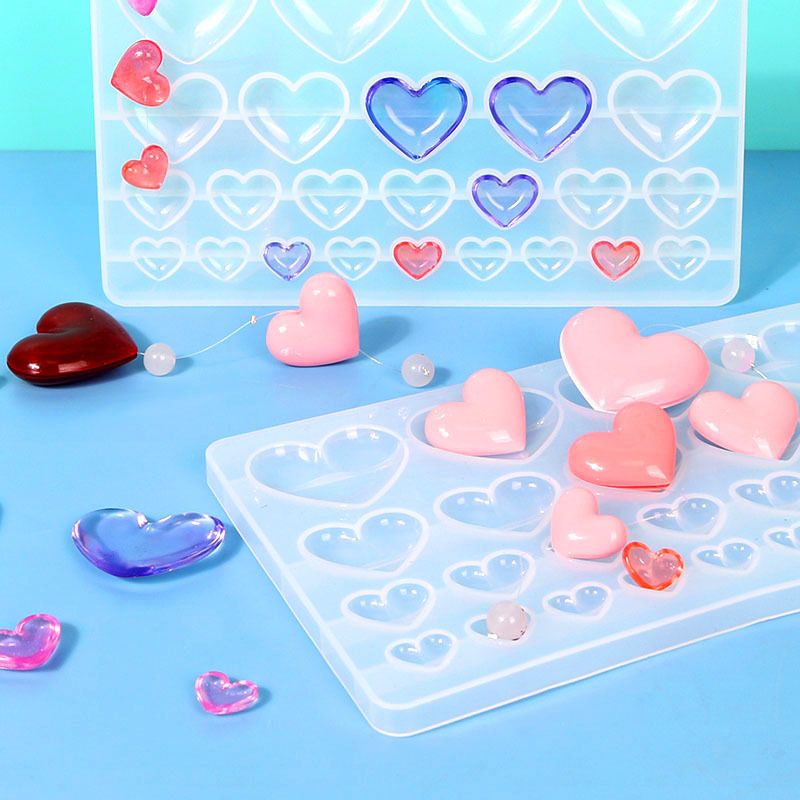 Silicone Resin Molds 25 Cavity Different Size Mini Heart Epoxy Resin Moulds for Keychain Jewelry Pendant Craft Making