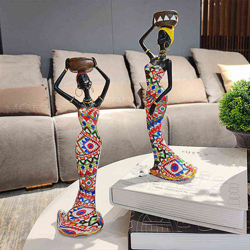 Objets décoratifs Figurines Femmes Africaines Figurines Bougeoir Nordic Home Decor Résine Personnes Statue Sculpture De Luxe Salon Décoration Artisanat T220902