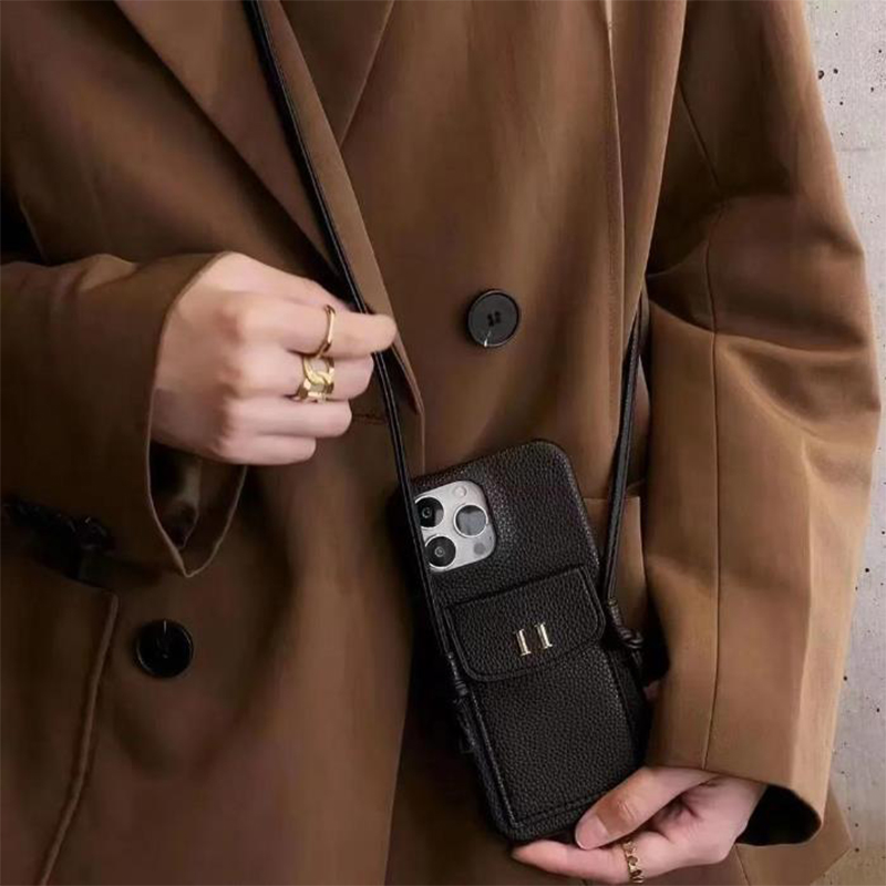 luxurysデザイナー用iPhoneケースiPhone 13 12 11 Pro Maxブラックケースカードポケットレザー携帯電話カバー付き