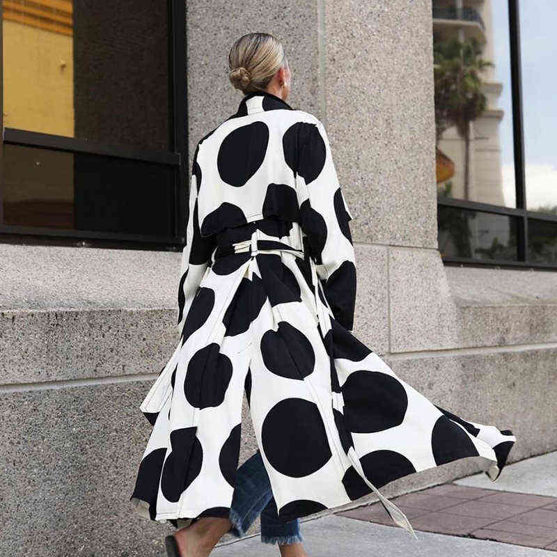 Dames Down Parkas Ardm Elegant Dots Print lange mouw met blet lange trench jas voor dames Street Style Auturn Winter Outderse Tops Casual Jackets T220902