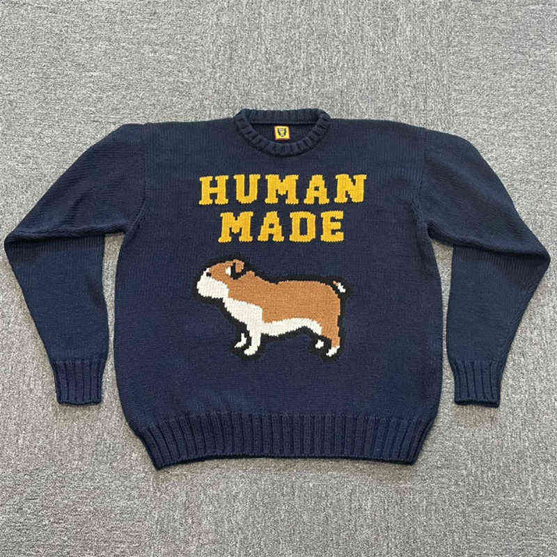 Heren Hoodies Sweatshirts Human Made Trui Mannen Vrouwen Beste Kwaliteit Jacquard Sweatshirts Puppy Japanse Gebreide Ronde Hals T220901