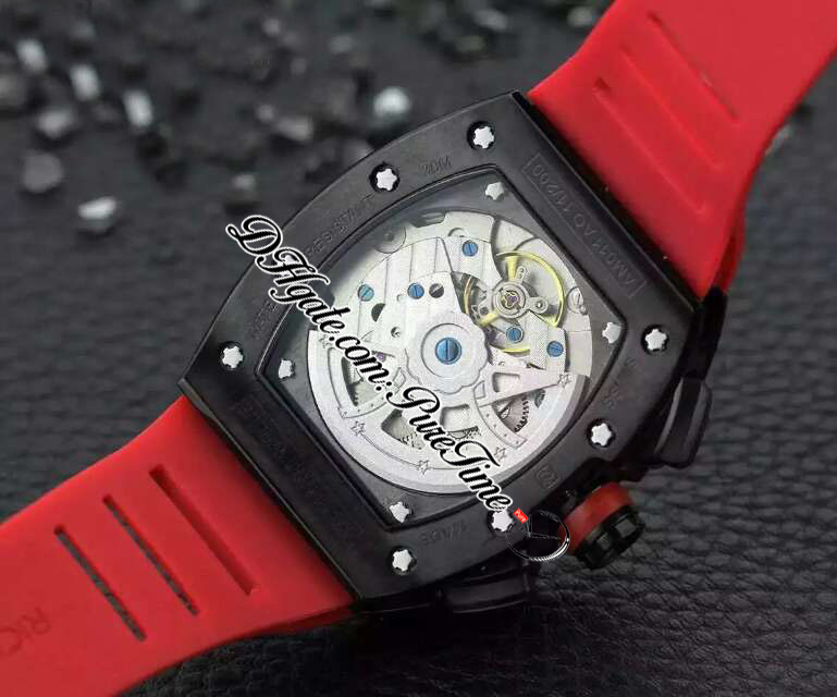 2022 11-01 A21J Automatyczne męskie zegarek Pvd stal All Black Skeleton Dial Big Date Red Guma Pasek 6 Style zegarki Pureteim F6