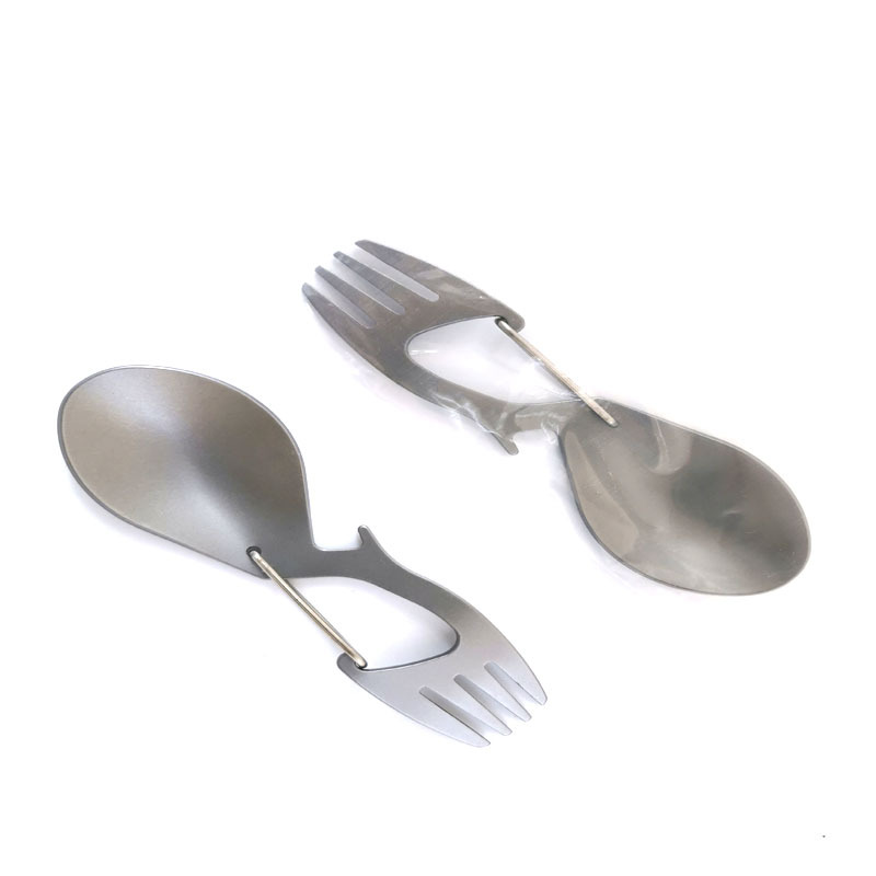 Titanium Camping Tableware Fork Spoon abridor de garrafas ao ar livre pendurar fivela