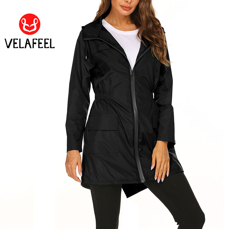 Veste d'extérieur imperméable pour femme vêtements mode coupe-vent dames automne et hiver taille mince mi-long alpinisme à capuche