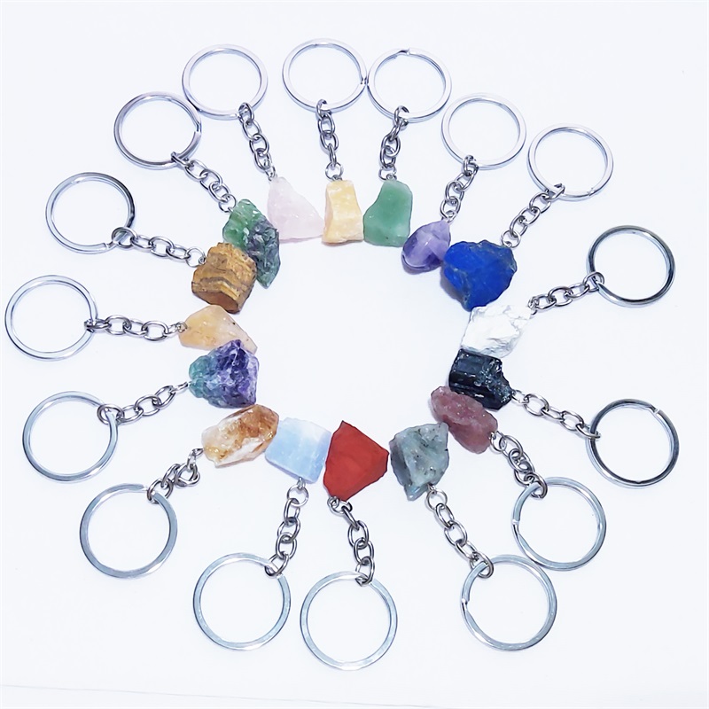 Гексагон Prism Reiki Healing Natural Stone Keychains Chacra Amethyst Pink Rose Crystal Key Кольца Keyrings Женщины мужские ювелирные изделия