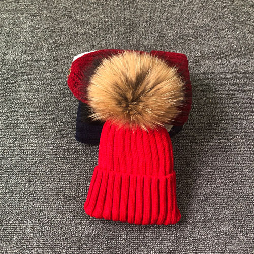 Winter Frauen Gestrickte Beanie Echt Waschbär Fell Pompon Hut für Weibliche Kinder Warme Chunky Dick Stretchy Hüte