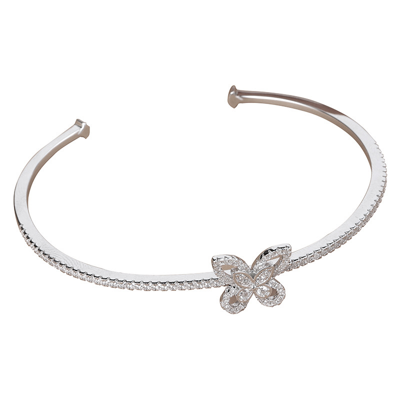 Helt ny S925 Sterling Silver smycken Bangle For Women Fjärilsarmband Bröllopsfest Geometrisk Crystal Flower Cuff Bangle