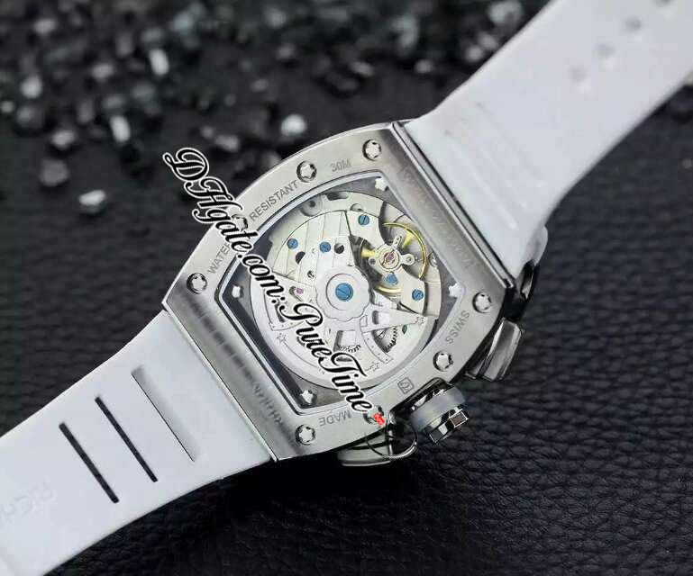 2022 11-01 A21J Automatyczna męska zegarek stalowa obudowa czarna szkielet wielki data biały gumowy pasek 6 Style zegarki Pureteme F6