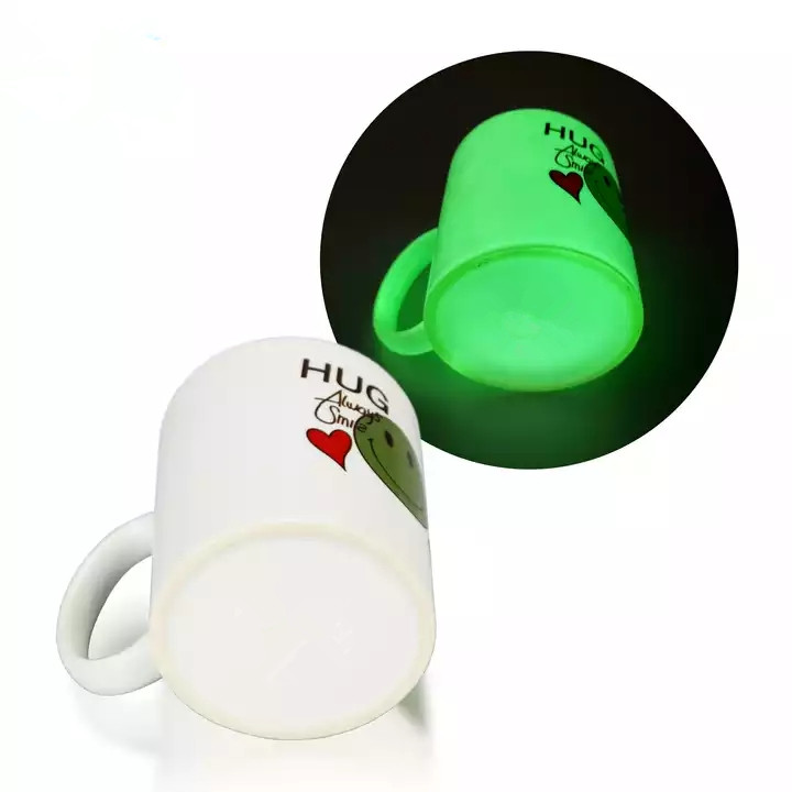 11oz Coffee Cup Mug Sublimation Blanks Glow in the Dark Ceramic Mugs With Handle Procelain Green Luminous Tumbler Water Bottle DIY Gift image Logo