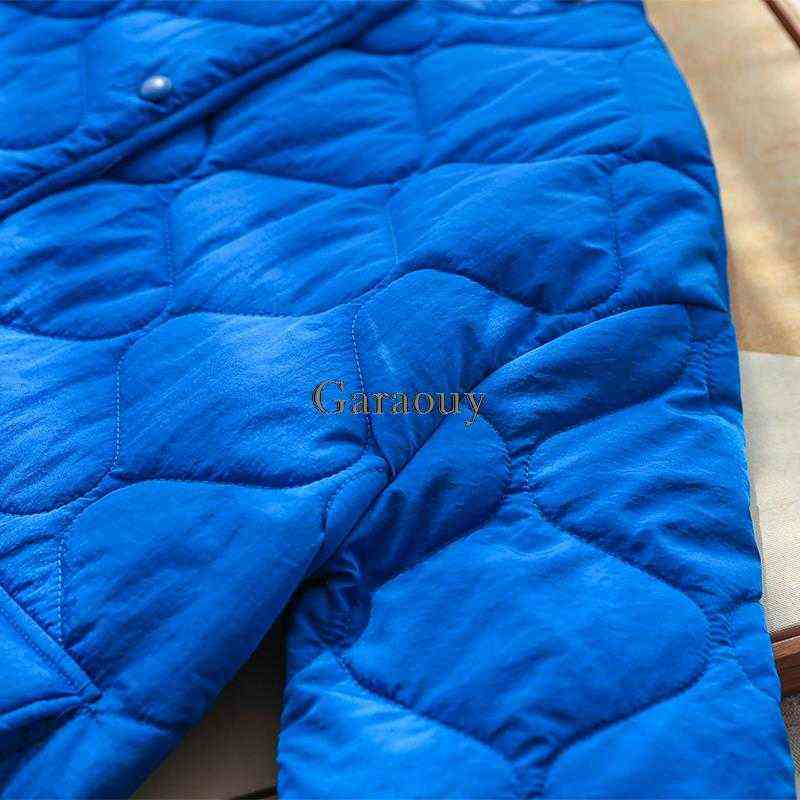 Women's Down Parkas Garaouy 2022 Blue Parkas Women Fashion Argyle Vintage Coats女性エレガントなポケットヴィンテージコットンジャケットシックアウトウェアトップT220902