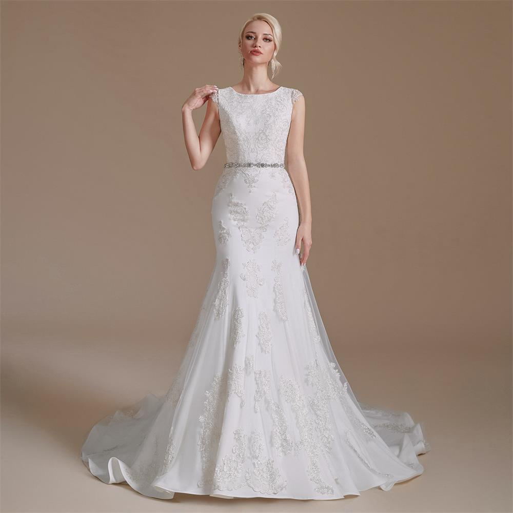 Mermaid Wedding Dress Sleeveless Corset Cutout Back Slim Fit Embroidered Lace Bridal Long YS00068