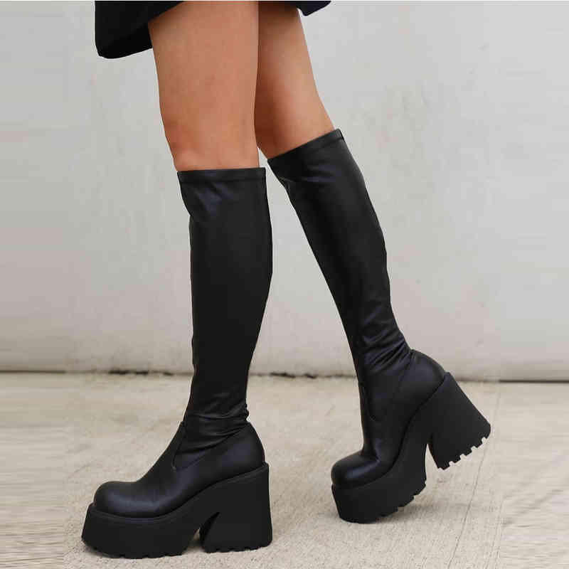 Boots Gigifox Goth Platform High High Cheels Zip Chunky Women's Boots Black Punk Bund Scareed Boots Boots Cosplay Y2K Casual Shoes 220903