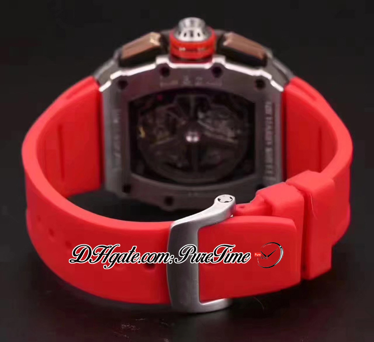 2022 11-03 A21J Automatisk herrklocka stålfodral skelett urtavla Big Date Red Crown Black Rubber Strap 5 Styles Watches Puretime D4