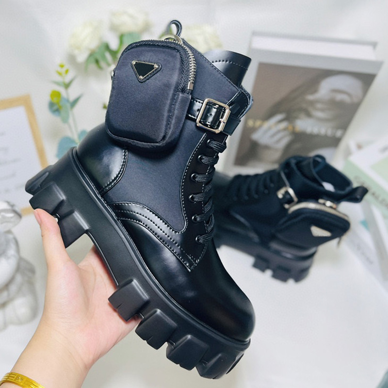 Fashion Women's and Men's Designer Boots with Purse Pocket Bandage Thick Soled Cool Martin Boots Black Yellow Green White EU35-46