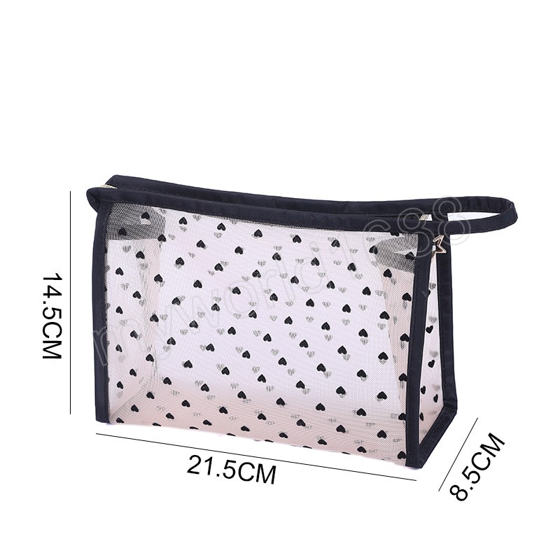 Love Heart Clear Makeup Bags Mesh Cosmetic Bag Borse da viaggio portatili con cerniera accessori l'home office Borse cosmetici