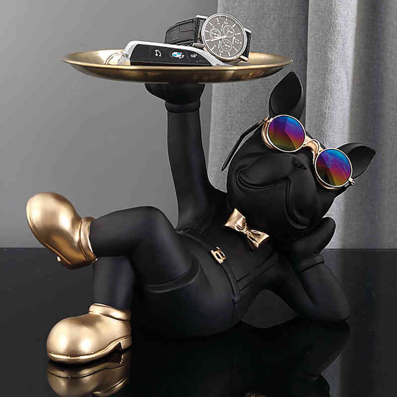 Dekorativa föremål figurer franska bulldog hemrum dekoration hund staty skrivbord dekoration dekorativt rostfritt stål bricka djur figurer bordsdekor t220902