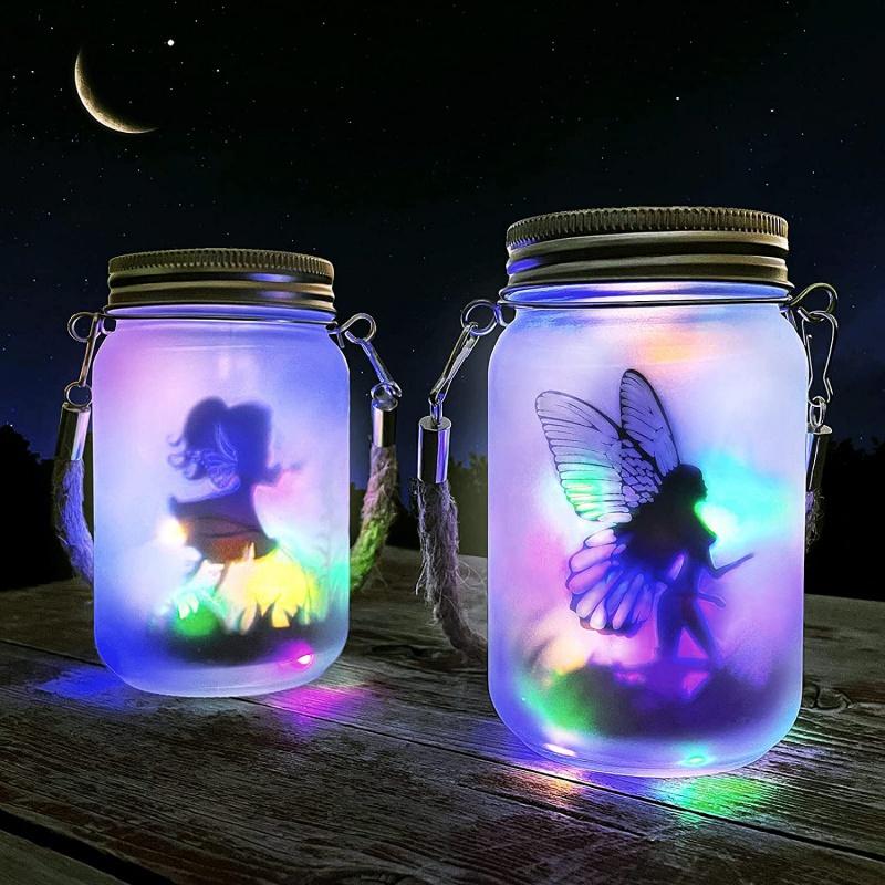 Solar Garden Lights Fairy Lantern Outdoor Hanging Frosted Glass Mason Jar for Table Yard Patio Lawn Weeding Birthday Party Decorations