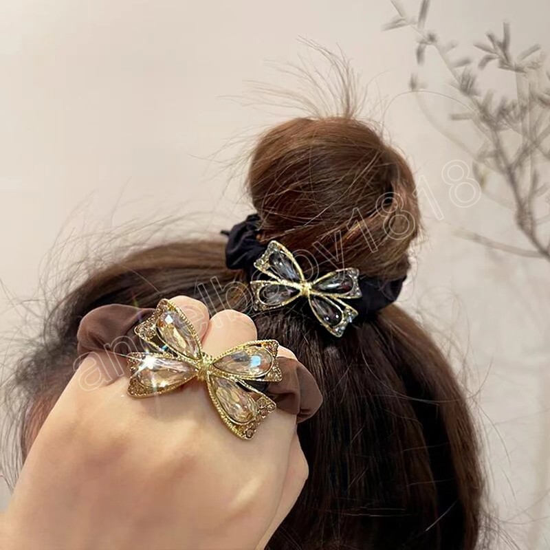 Elegante Crystal Bow Hair Band Band Women Girls Girls Ponytail Hair Borracha Belra Acess￳rios de cabelo