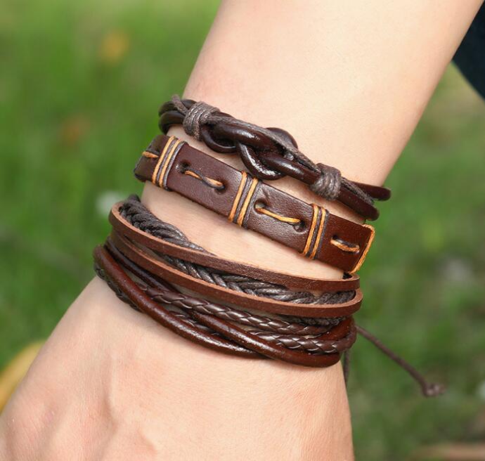 Männer Frau Rindsleder Armband DIY Perlen Stränge Unendlichkeit Hip Hop Kombination Anzug Armband 12styles/