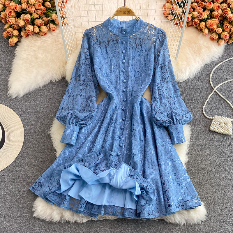 New Casual Women Dresses Summer Solid Slim Full Button Lady Dress A Line O Neck Chiffon Single Breasted Mid-Calf 2023