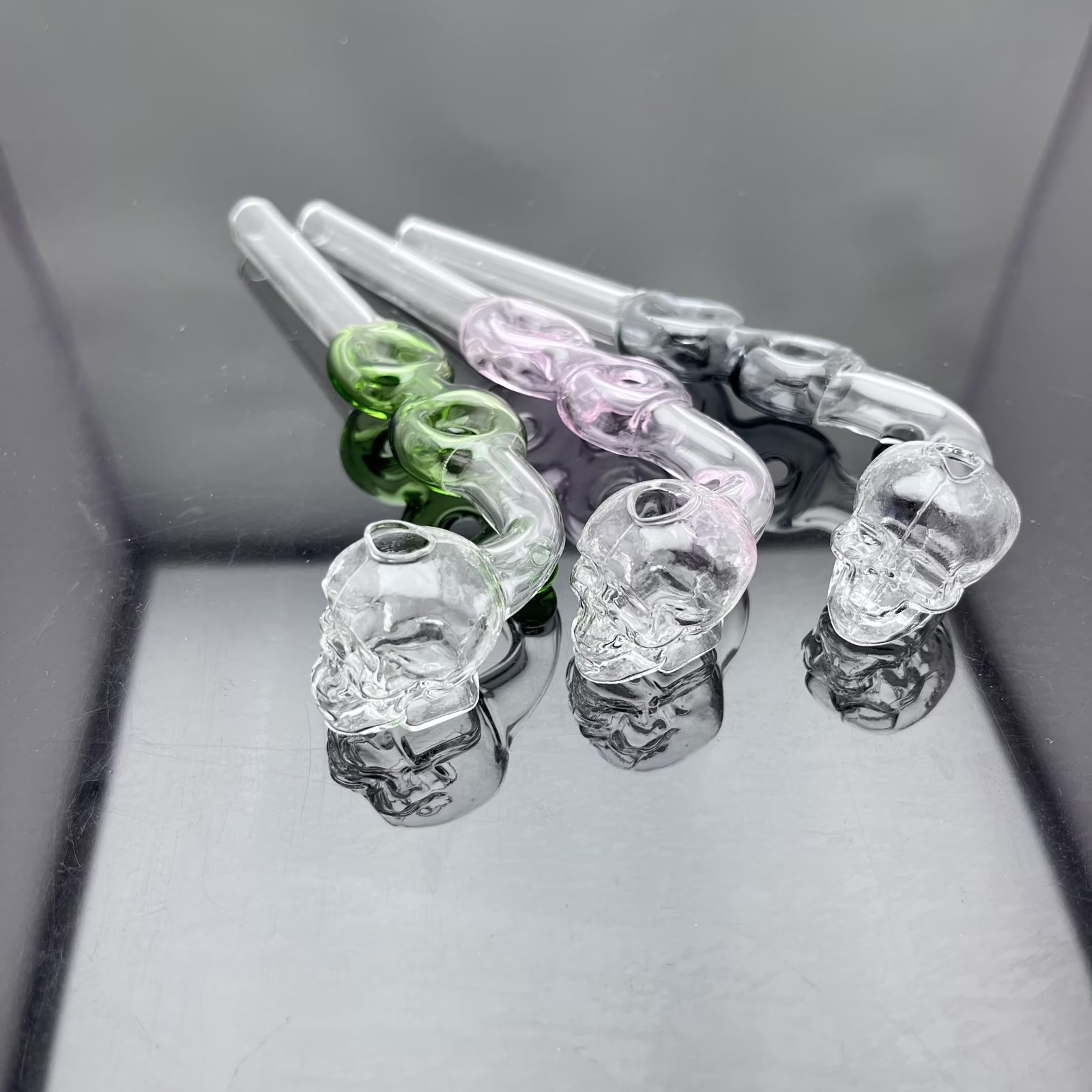 Glass hookah Pipes smoking Oil Burner Colored 8-character skeleton Ghost Head glass long casserole