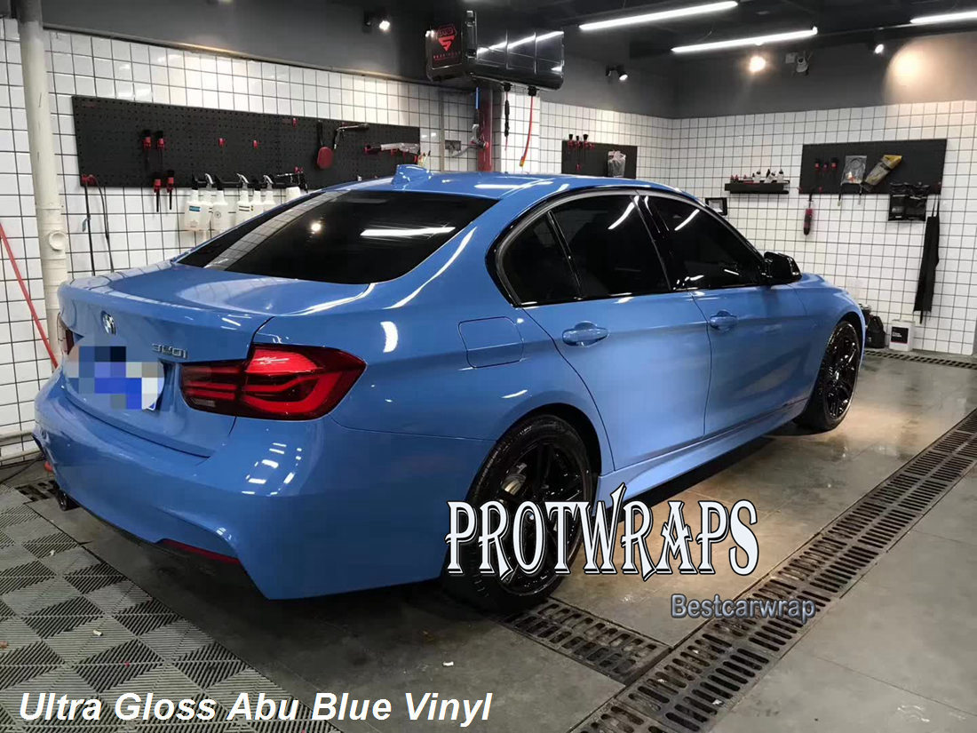 Premium Ultra Gloss Abu Blue Vinyl Wrap Sticker Car Wrapping Covering Film With Air Release Initial Low Tack Glue Top Quality Self Adhesive 1.52x20m 5X65ft